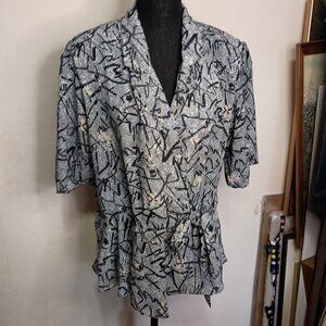 Vintage 80s Wrap Blouse New Wave Peplum Lady Shapely Size 36 Med/Large